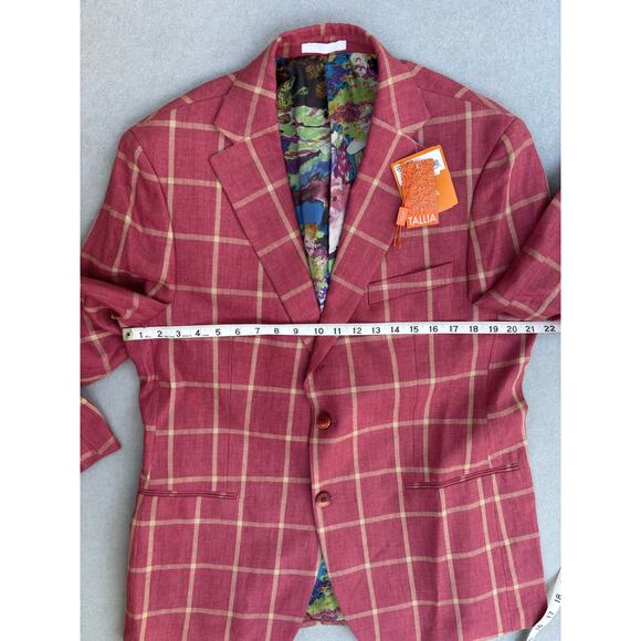 NWT Men's Tallia 100% Linen Windowpane Blazer Sportcoat 42R jacket Red/tan - Picture 5 of 10